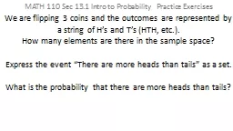 MATH 110 Sec 13.1 Intro to Probability   Practice Exercises