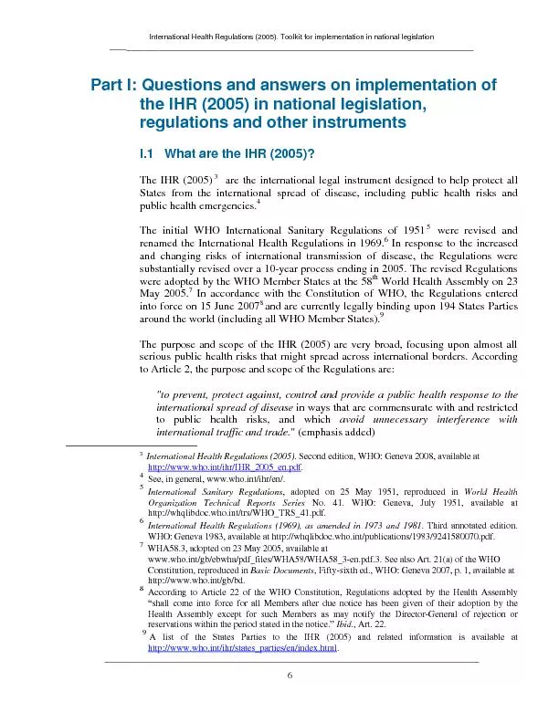 International Health Regulations (2005). Toolki national legislation _