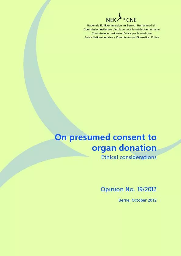 On presumed consent toorgan donationOpinion No. 9/212Berne, October 20