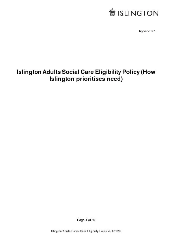 Islington Adults Social Care Eligibility Policy v4 17/7/15