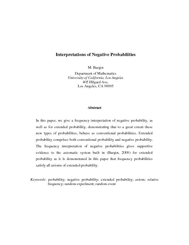Interpretations of Negative Probabilities M. Burgin Department of Math