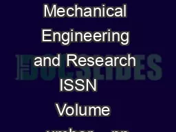 International Journal of Mechanical Engineering and Research ISSN    Volume  umber   