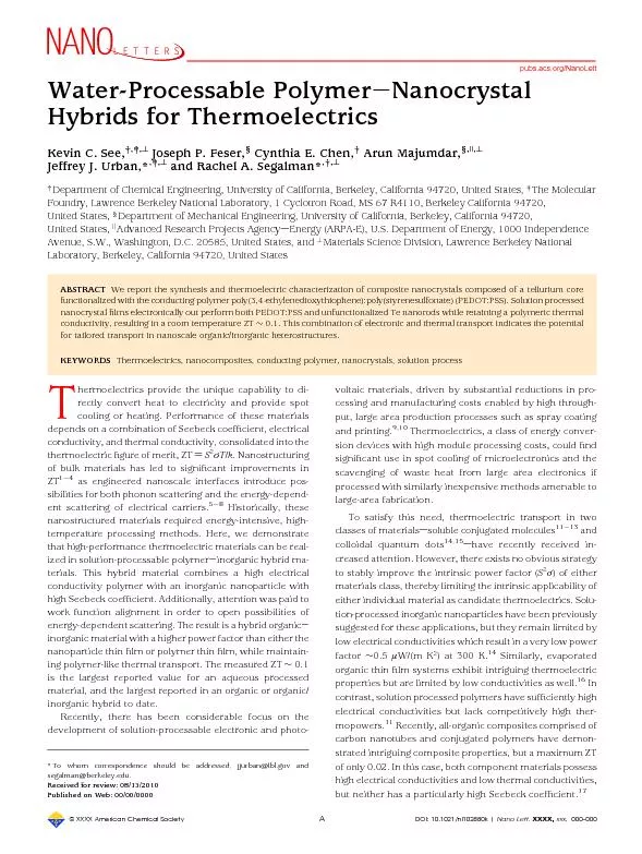 Water-ProcessablePolymerHybridsforThermoelectricsKevinC.See,JosephP.Fe