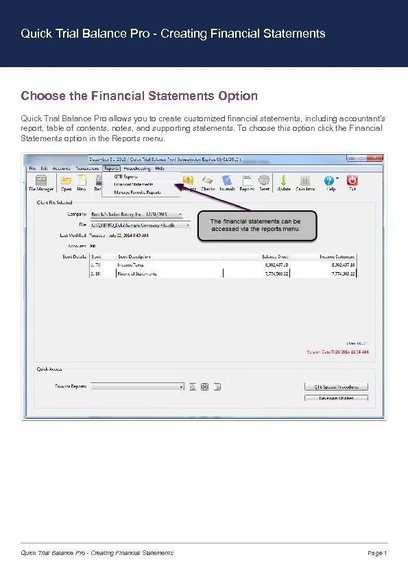Choose the Financial Statements Option