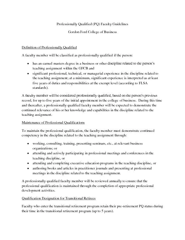 Professionally Qualified (PQ) Faculty Guidelines