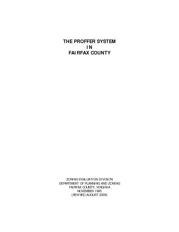 THE PROFFER SYSTEM IN FAIRFAX COUNTY    ZONING EVALUATION DIVISION DEP