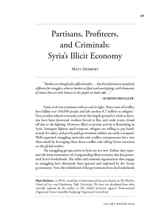 Partisans, Proteers, and Criminals: Syria’s Illicit Economy 
