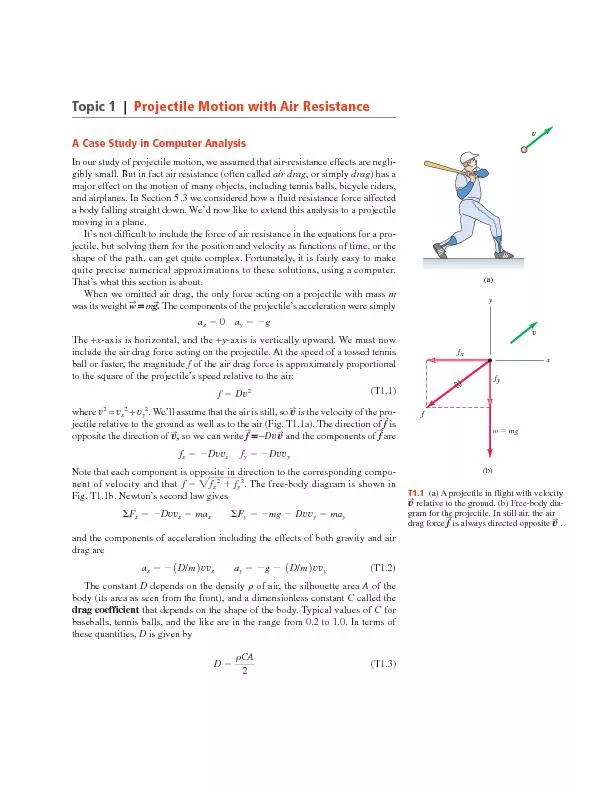Topic 1Projectile Motion with Air Resistance A Case Study in Computer