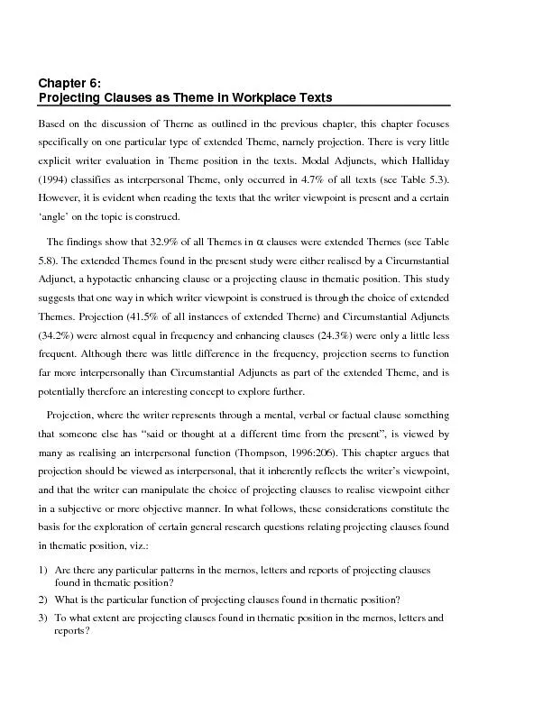 Chapter 6: Projecting Clauses as Theme in Workplace Texts