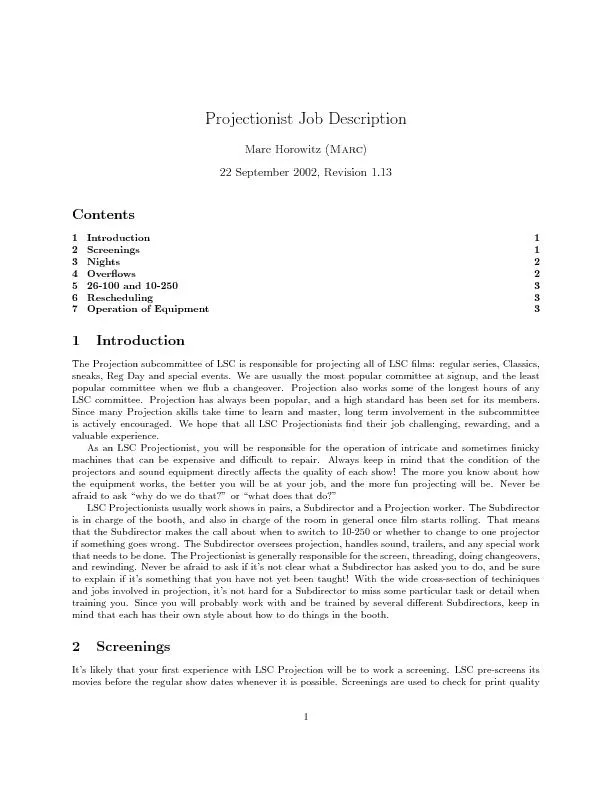 ProjectionistJobDescriptionMarcHorowitz(Marc)22September2002,Revision1