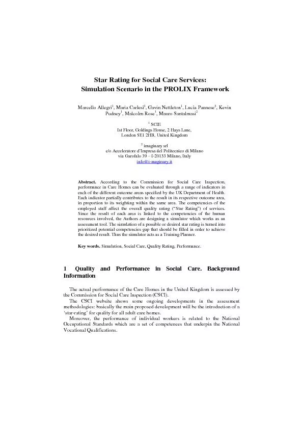 Star Rating for Social Care Services:   Simulation Scenario in the PRO