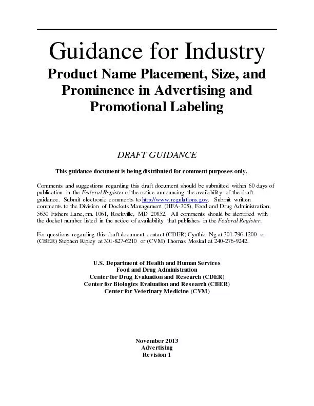 Guidance for IndustryProduct Name Placement, Size, and Prominence in A