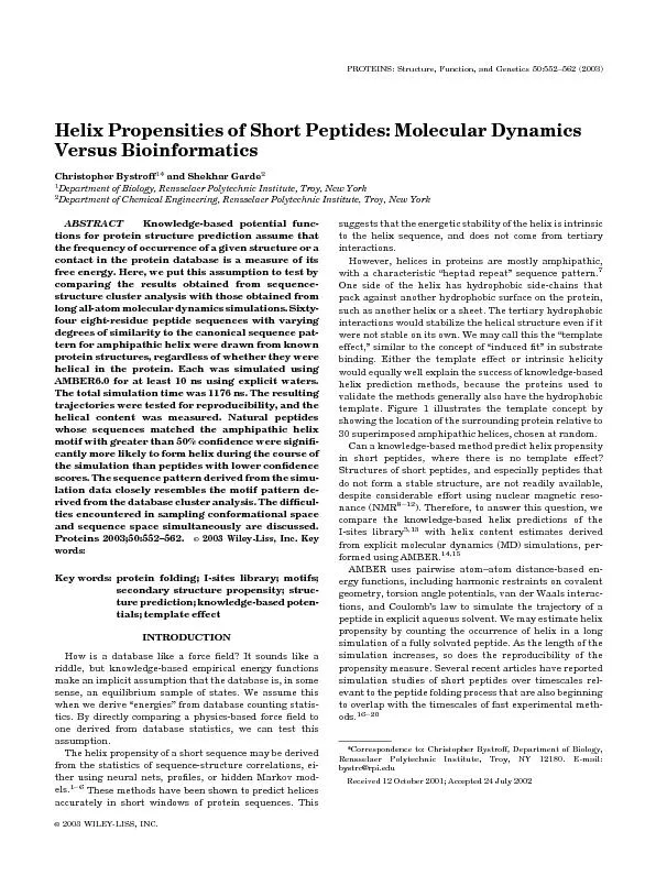 HelixPropensitiesofShortPeptides:MolecularDynamicsVersusBioinformatics