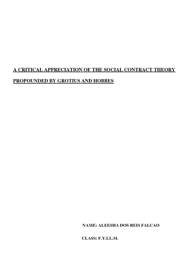 A CRITICAL APPRECIATION OF THE SOCIAL CONTRACT THEORY