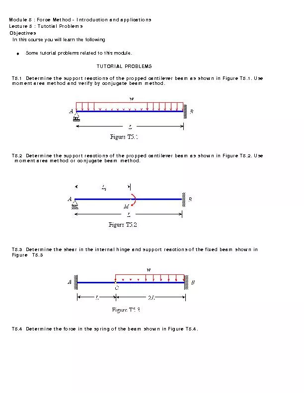 Module 5 : Force Method - Introduction and applicationsLecture 5 : Tut