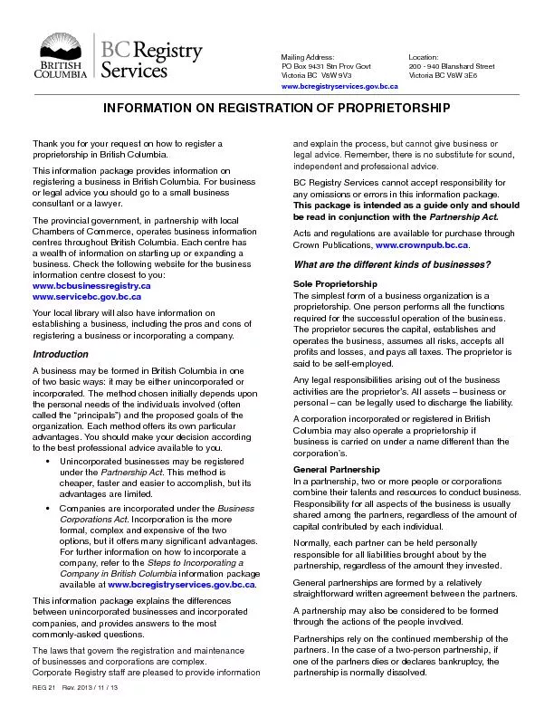 INFORMATION ON REGISTRATION OF PROPRIETORSHIP