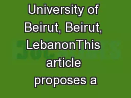 American University of Beirut, Beirut, LebanonThis article proposes a