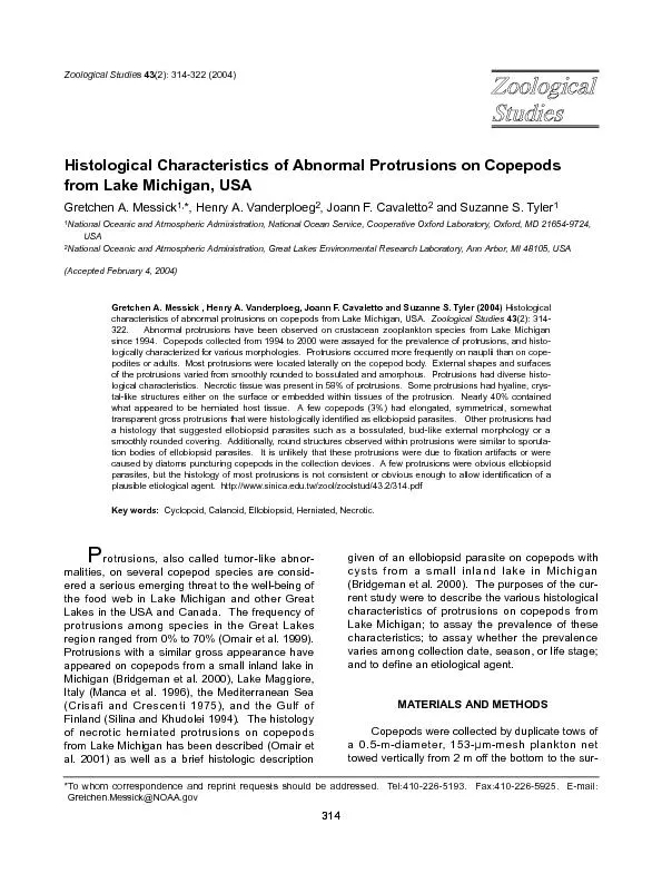 Messick et al. -- Histology of Abnormal Protrusions on Copepodsface al