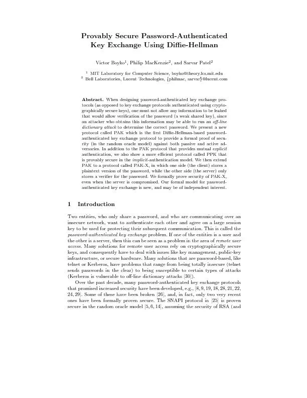 ProvablySecurePassword-AuthenticatedKeyExchangeUsingDi