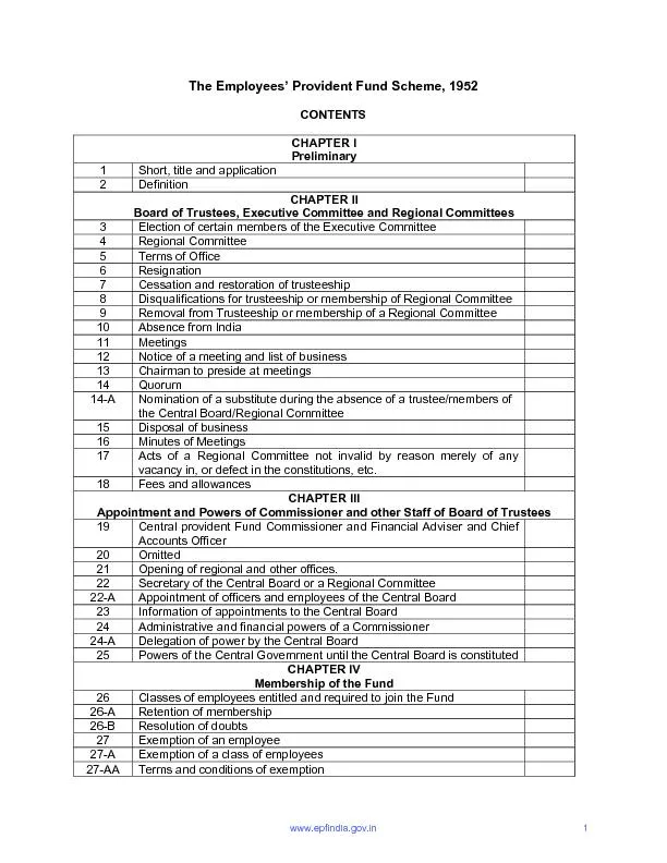 The Employees’ Provident Fund Scheme, 1952 CONTENTS CHAPTER I 
..