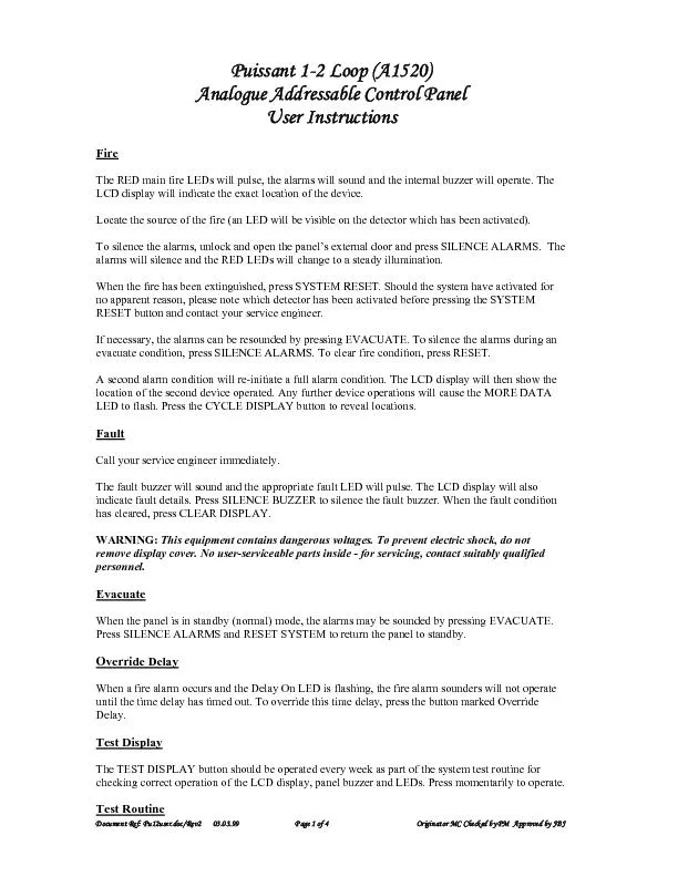 Document Ref: Pu12user.doc/Rev2      03.03.99 Page 1 of 4 Originator M