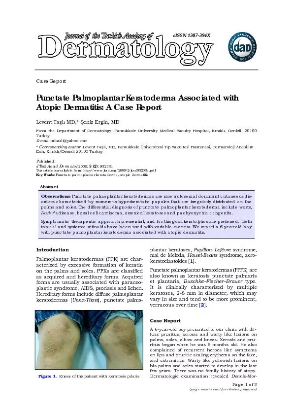 Punctate Palmoplantar Keratoderma Associated with Atopic Dermatitis: A