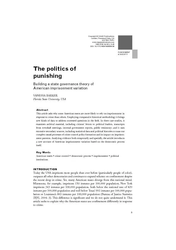 The politics ofpunishingBuilding a state governance theory ofAmerican
