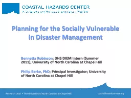 Planning for the Socially Vulnerable in Disaster Management