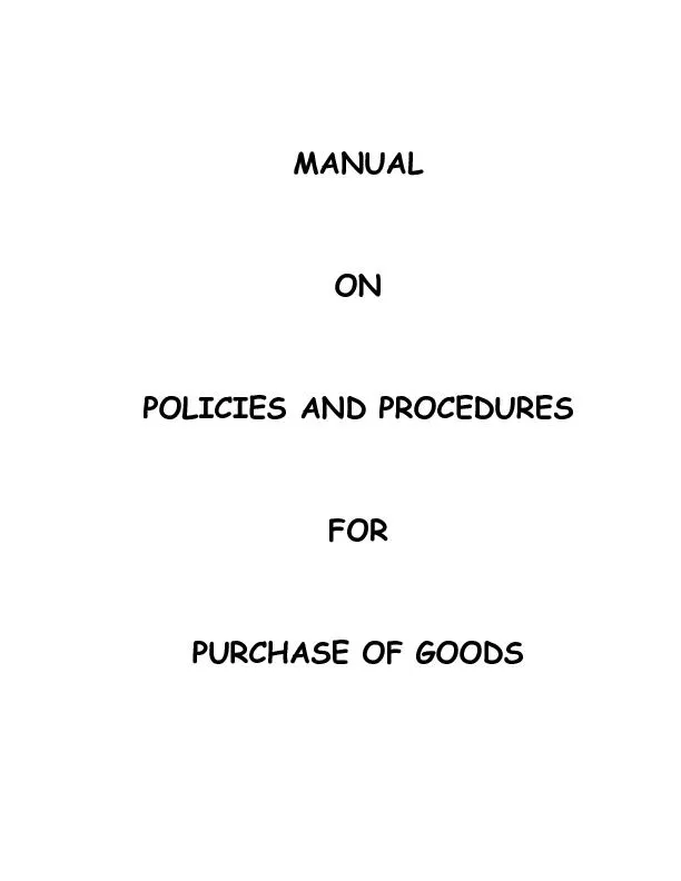 POLICIES AND PROCEDURES   PURCHASE OF GOODS