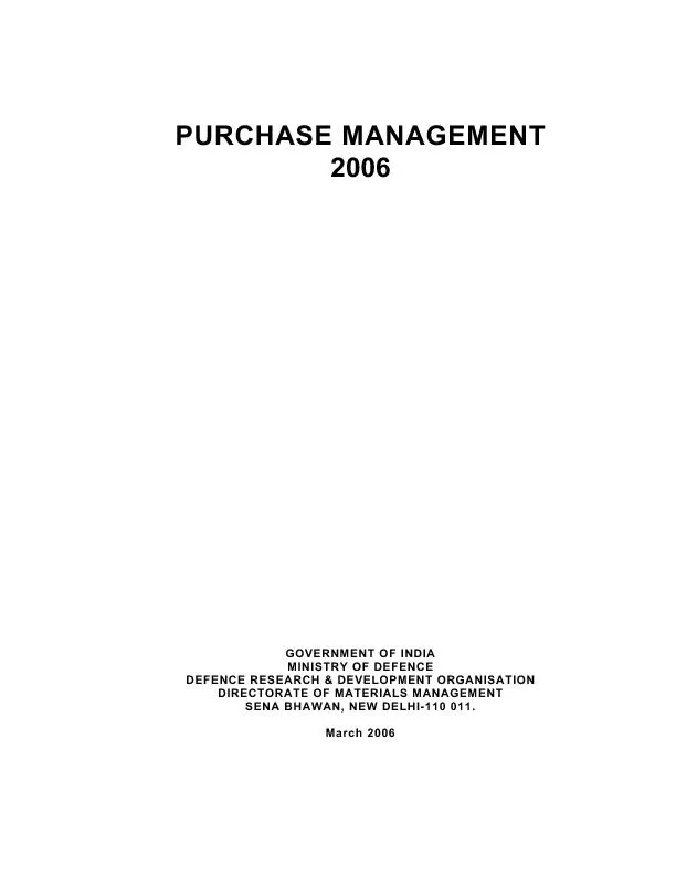 PURCHASE MANAGEMENT 2006GOVERNMENT OF INDIA MINISTRY OF DEFENCE DEFENC
