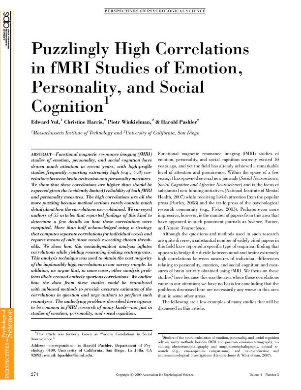 PuzzlinglyHighCorrelationsinfMRIStudiesofEmotion,Personality,andSocial