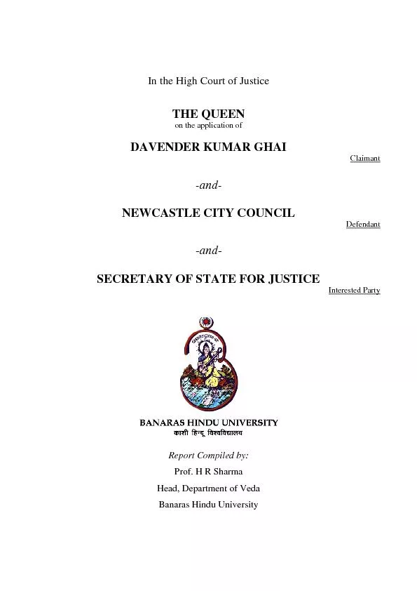 In the High Court of Justice THE QUEEN on the application of DAVENDER