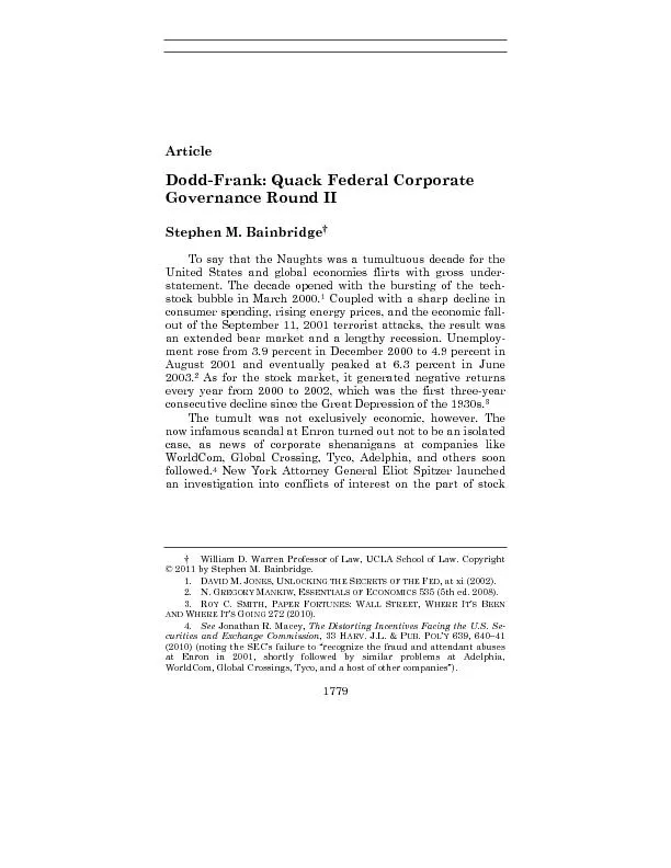 1779 Dodd-Frank: Quack Federal Corporate Governance Round II To say th