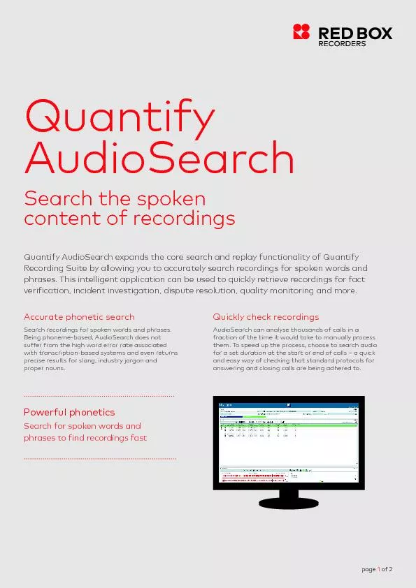 of 2  Quantify AudioSearchQuantify AudioSearch expands the core search