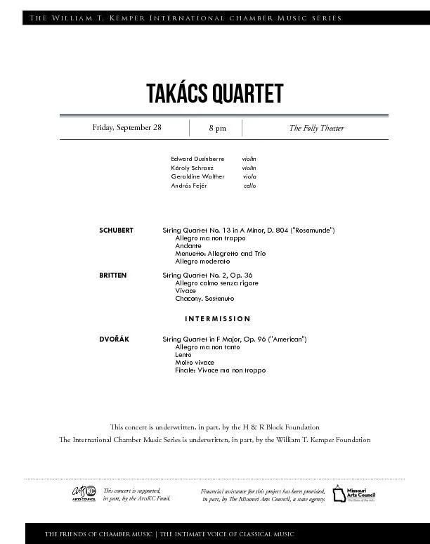 The William T. Kemper International chamber Music seriesTak
