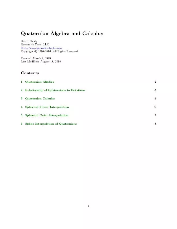 Thisdocumentprovidesamathematicalsummaryofquaternionalgebraandcalculus
