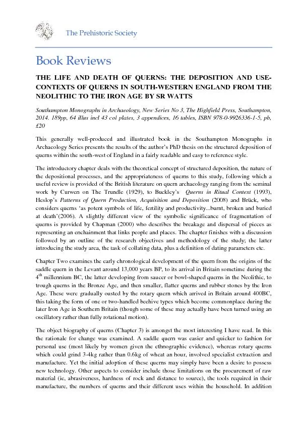 THE LIFE AND DEATH OF QUERNS: THE DEPOSITION AND USE-CONTEXTS OF QUERN