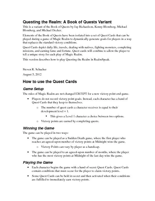 Questing the Realm: A Book of Quests VariantThis is a variant of the B