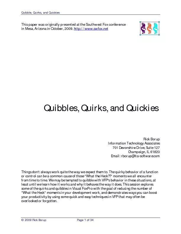 Quibble, Quirks, and Quickies