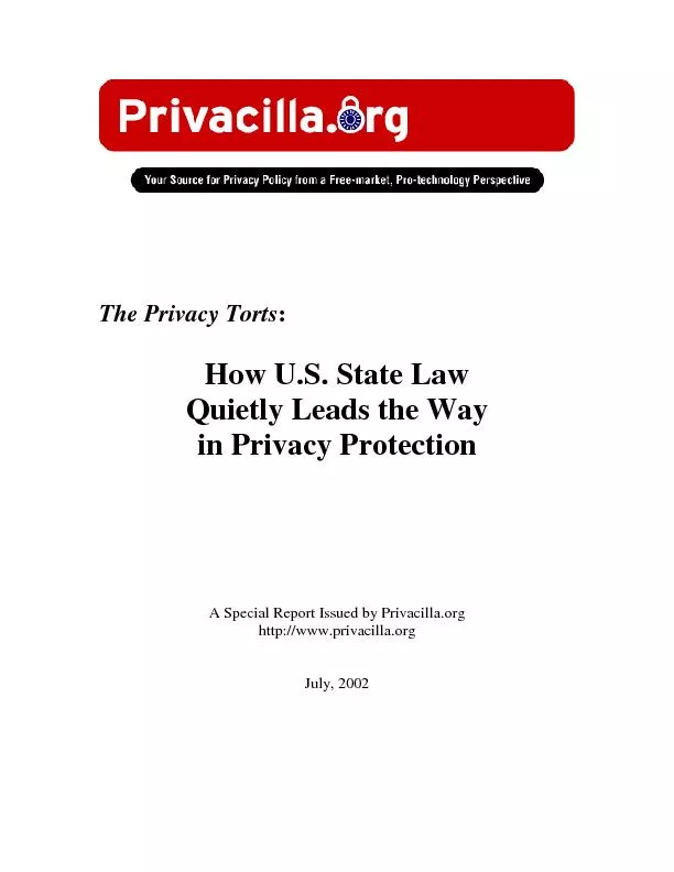 The Privacy TortsHow U.S. State Law  A Special Report Issued by Privac