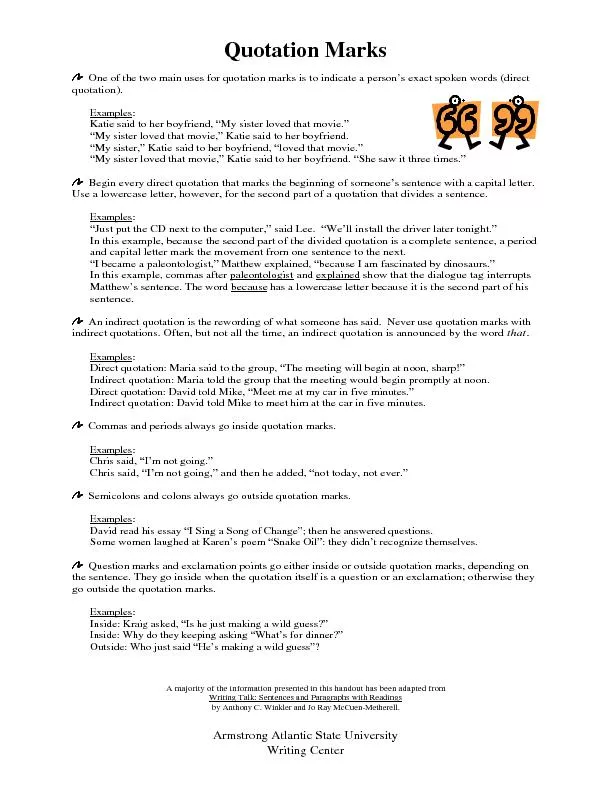 Quotation MarksA majority of the information presented in this handout