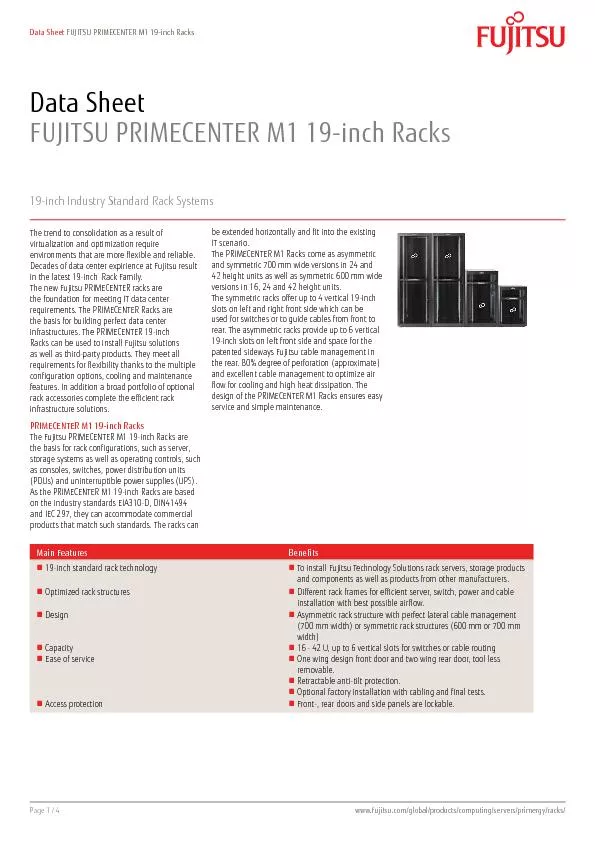 Data Sheet FUJITSU PRIMECENTER M1 19-inch Racks   Page 1 / 4www.fujits