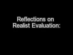 Reflections on Realist Evaluation: