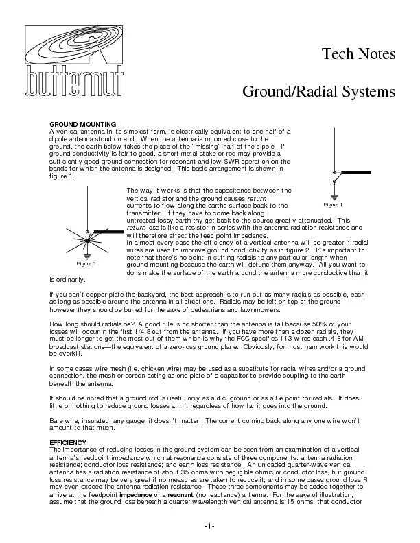 Figure 2Tech NotesGround/Radial SystemsGROUND MOUNTINGA vertical anten