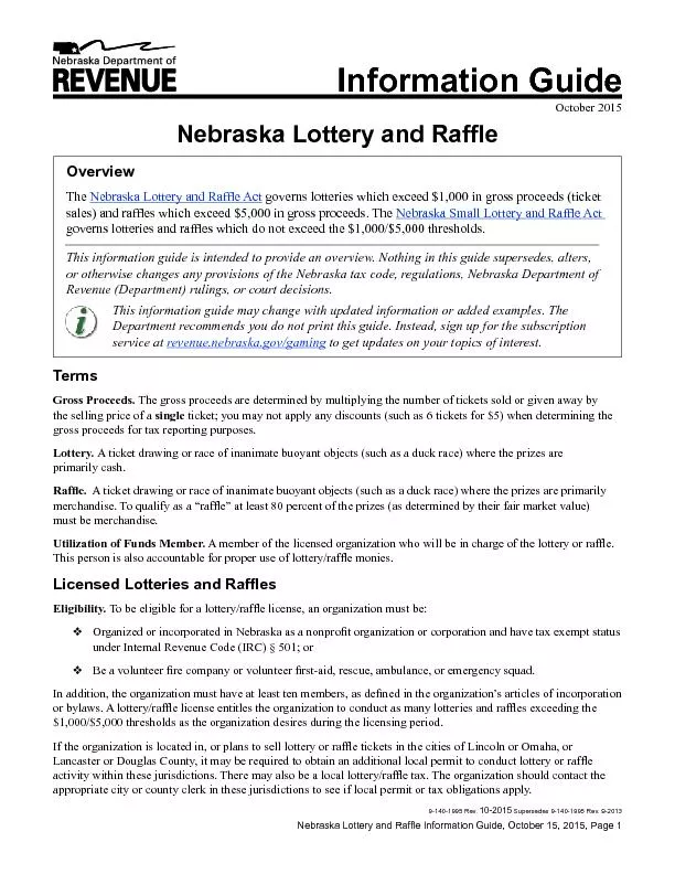 Nebraska Lottery and Raf�e Act