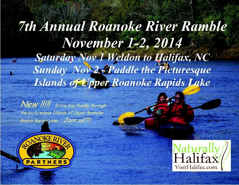 7th Annual Roanoke River Ramble Saturday Nov 1 Weldon to Halifax, NC