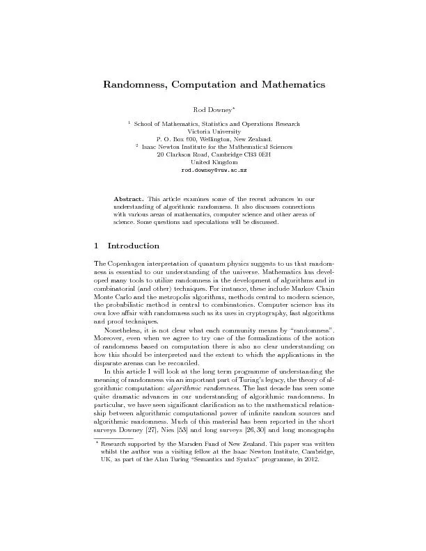 Randomness,ComputationandMathematicsRodDowney?1SchoolofMathematics,Sta
