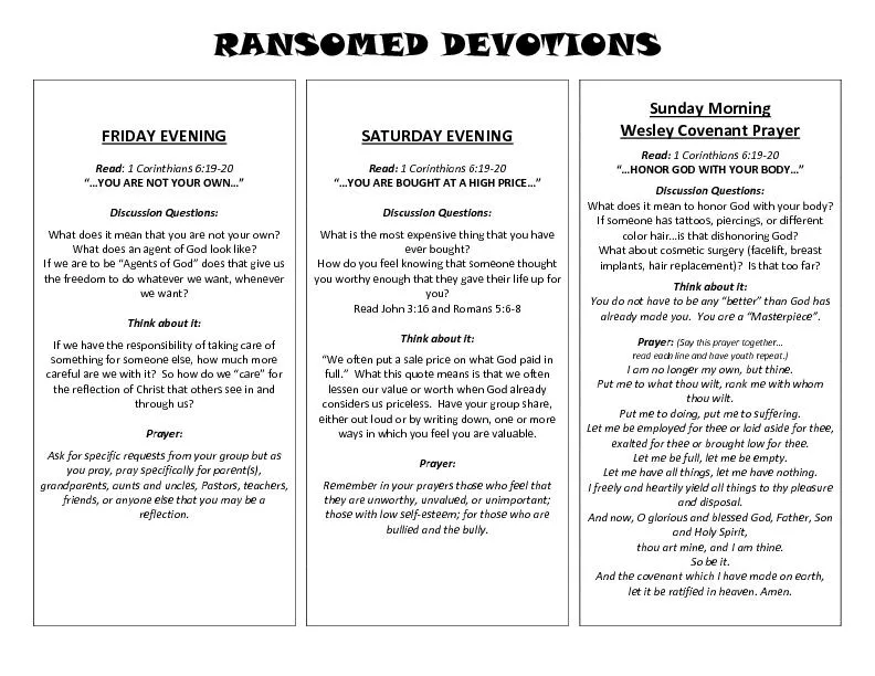 RANSOMED DEVOTIONS
