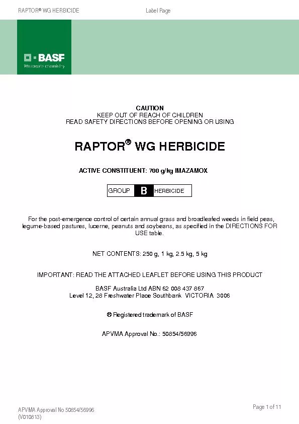 RAPTORWG HERBICIDE                                  Label Page