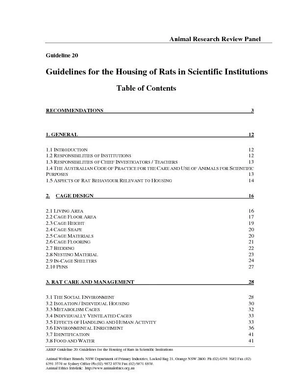 ARRP Guideline 20: Guidelines for the Housing of Rats in Scientific In